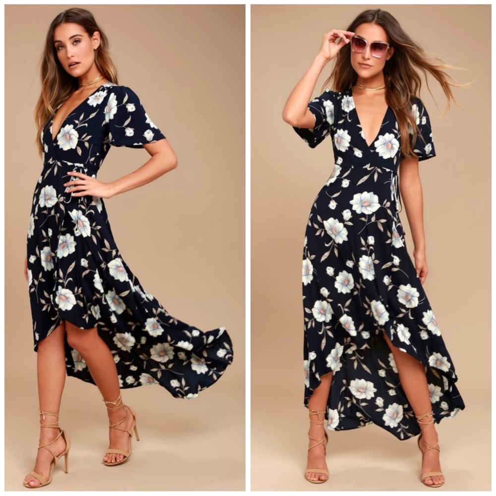 Lulu’s Navy Blue Floral High-Low Dress